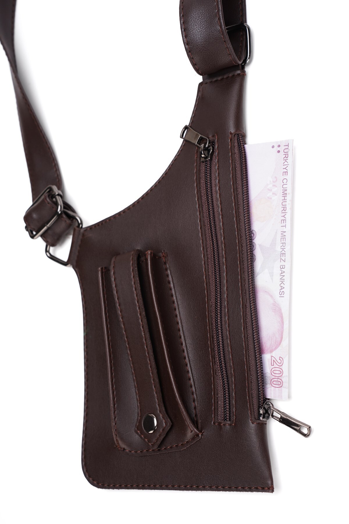 Newish Polo Erkek Siyah Vegan Deri Çapraz Askılı Çok Cepli Harness Göğüs Çantası görsel 3