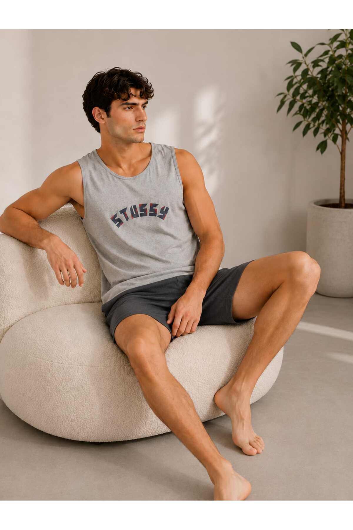 Sude HOMEWEAR Erkek Atlet Şort Cepli Pijama Takımı görsel 3