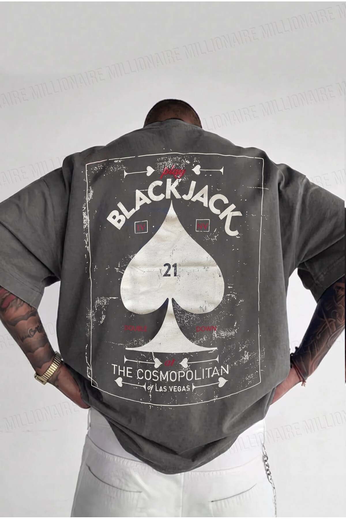 Teenage Millionaire Erkek Gri Black Jack Oversize Fit Bol Geniş Kalıp Salaş Kesim T-shirt