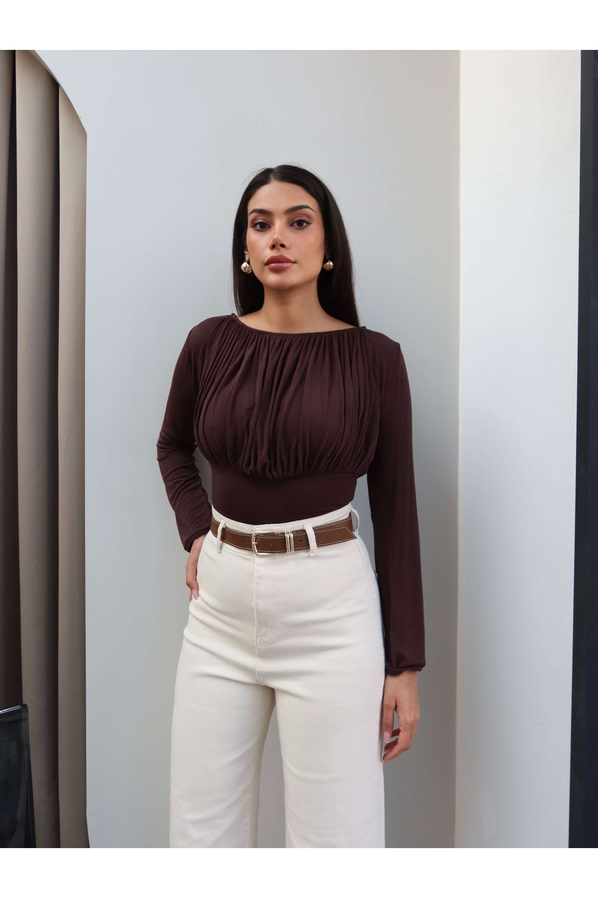 ESRAHELVACI Yüksek Bel Kemerli Wide Leg Jean görsel 3