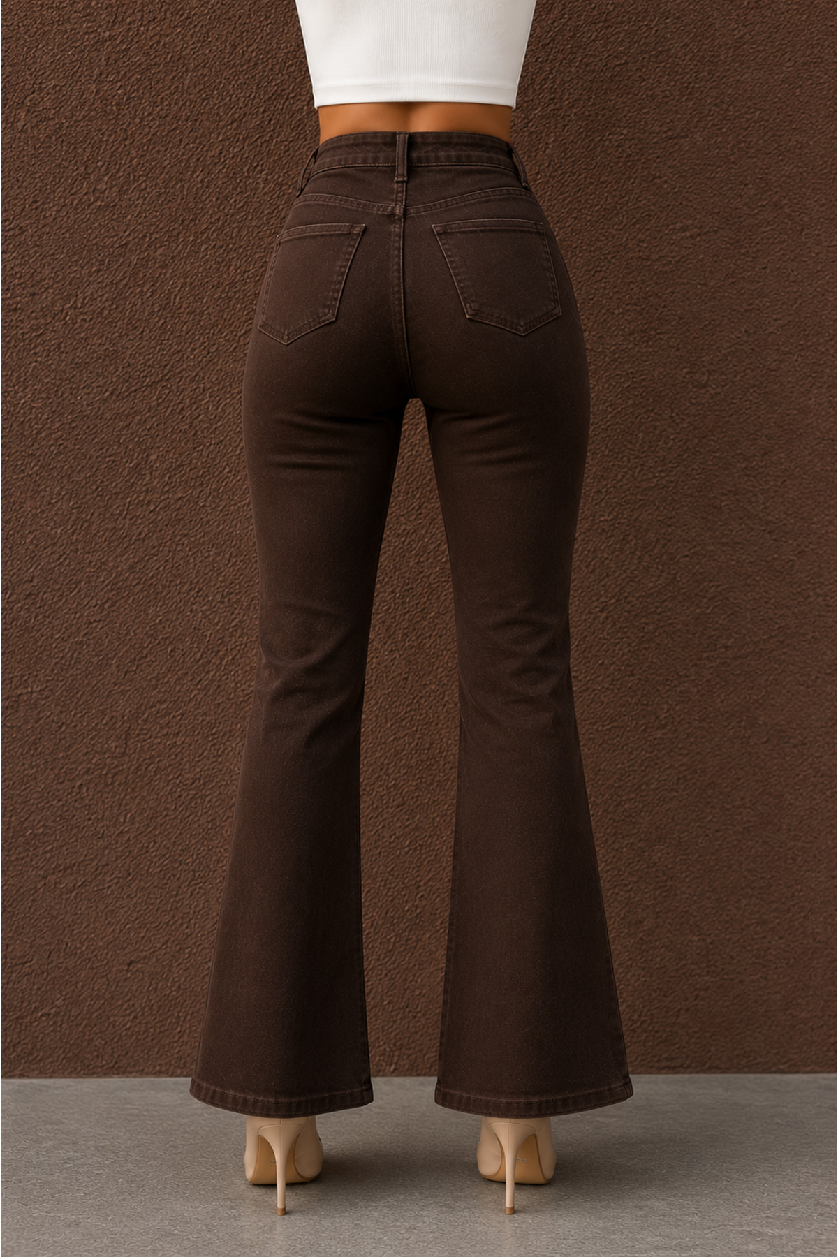 فلر زنانه خوشگل قهوه ای تلخ Leg Leg Waist Lycra Jean Flare 2