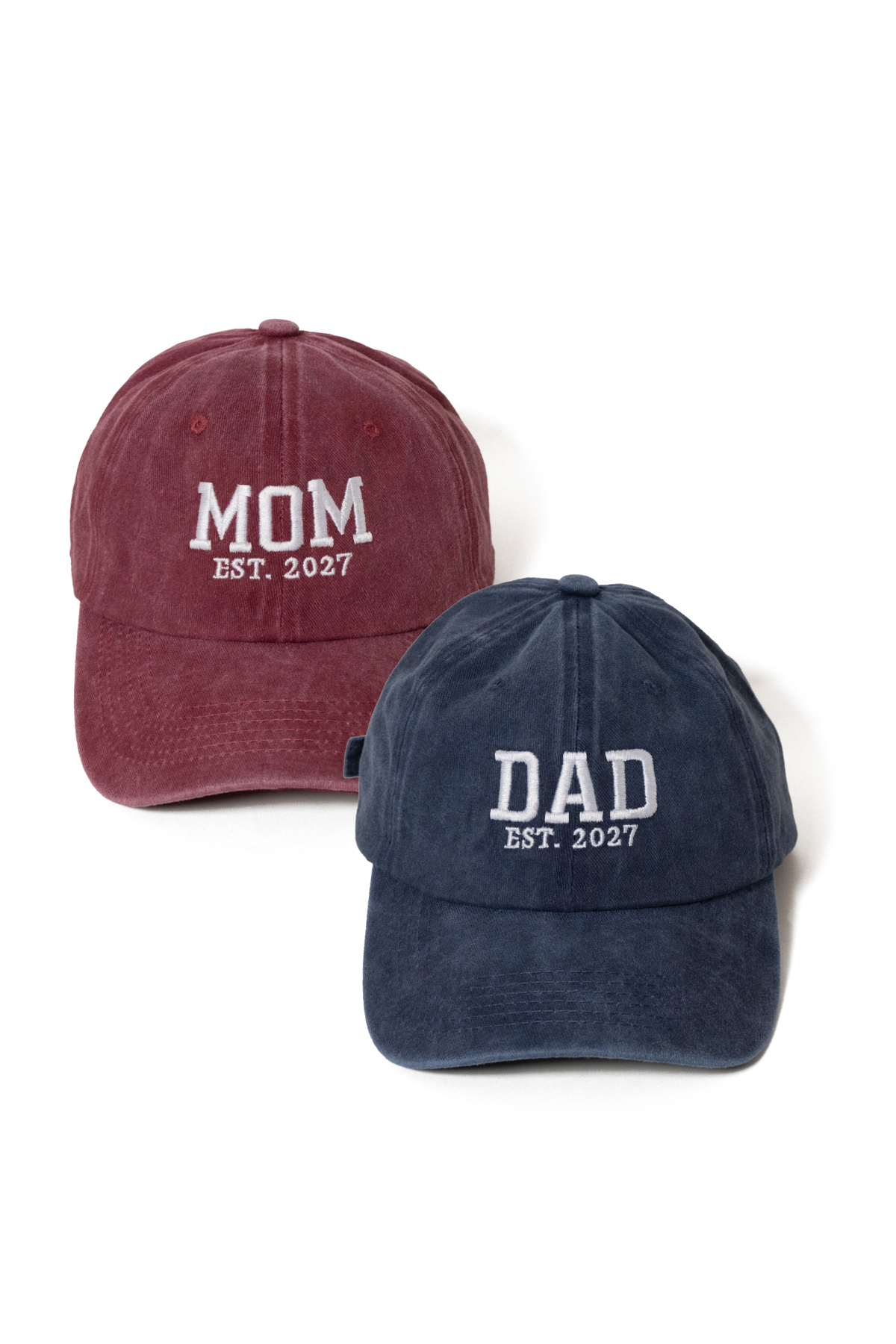 Nome Studio Nakışlı 2027 Bordo-Lacivert Mom Dad Şapka '27 Tarihli 2li paket Anne Baba Yıkamalı Kumaşlı Şapka Pamuklu Ayarlı