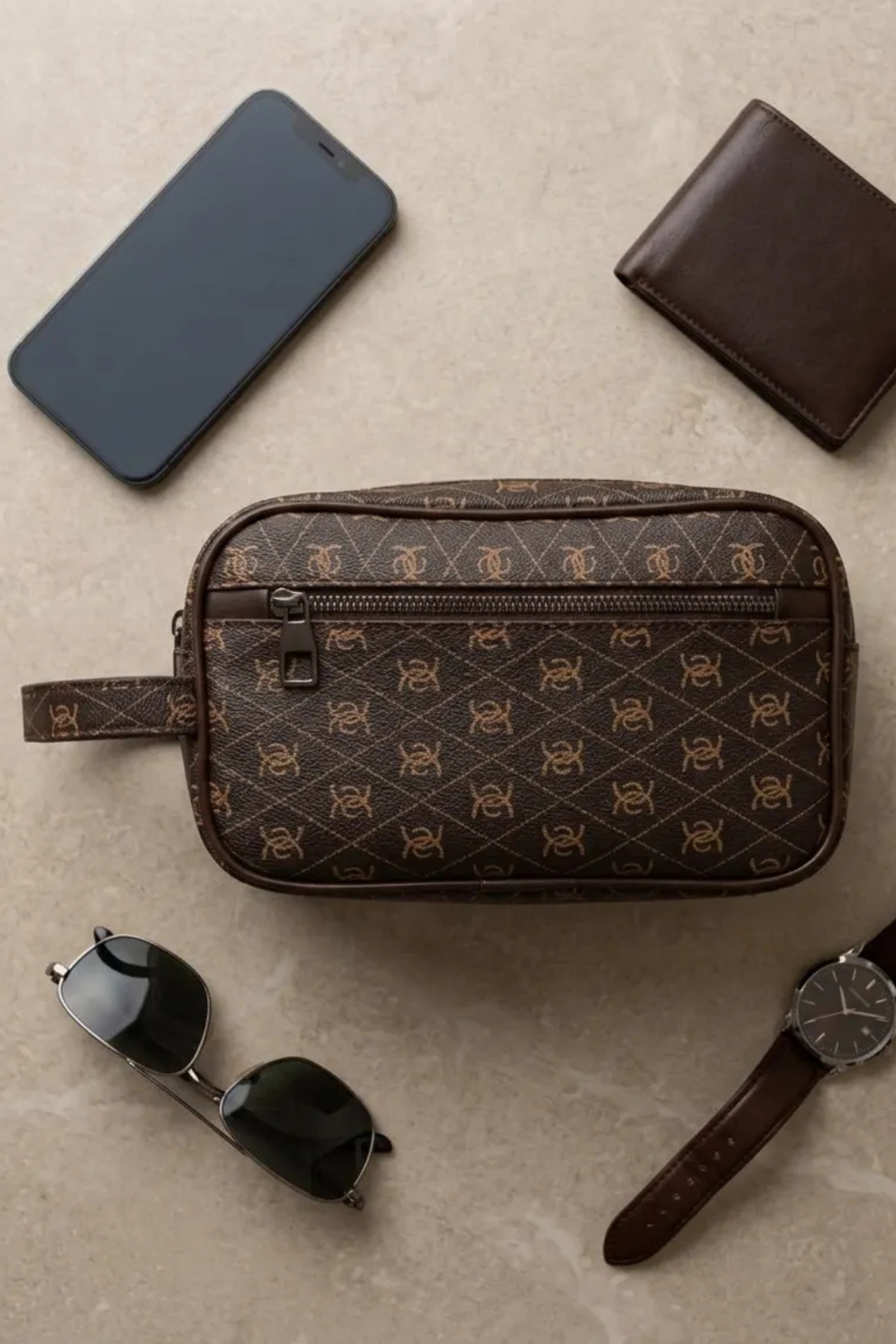 Adelina Bags Erkek Desenli Portföy Stil Seyahat Kozmetik El Çantası görsel 5