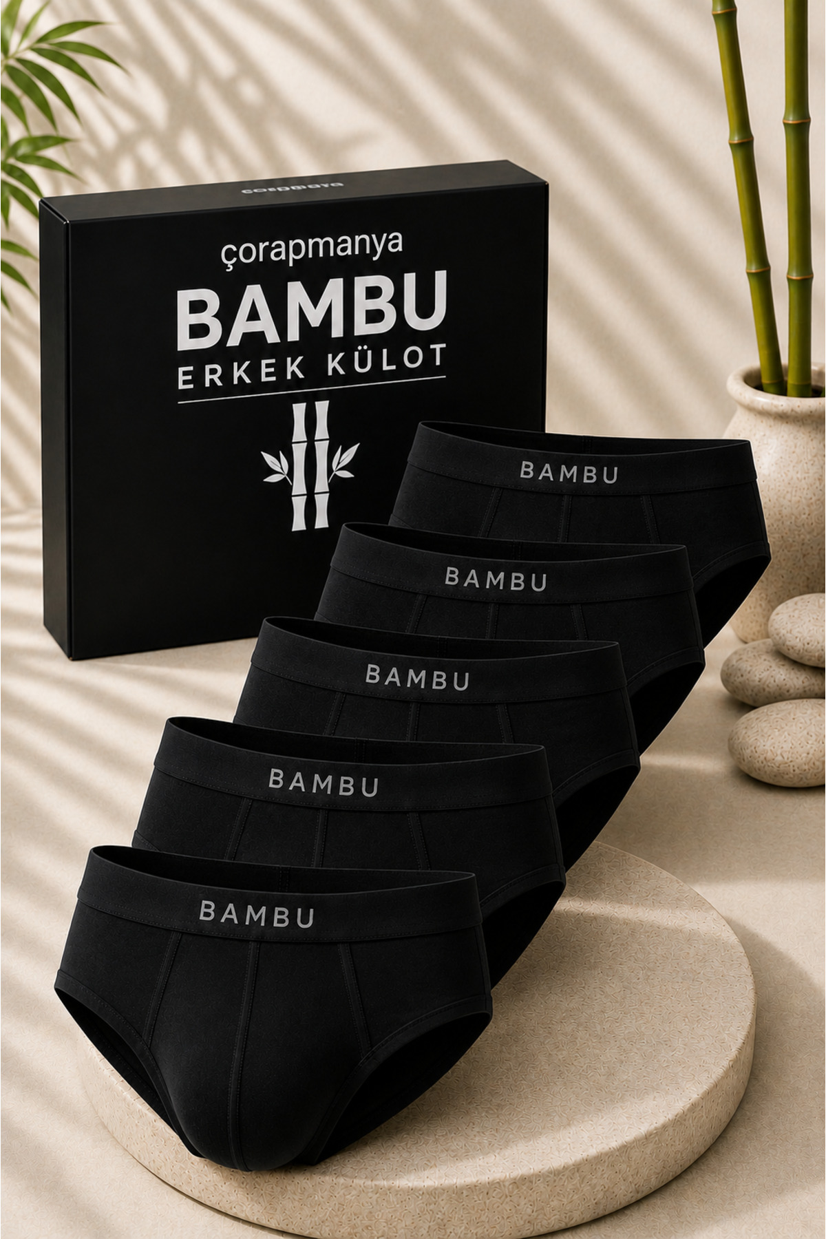 çorapmanya Erkek Bambu Külot (Slip) Siyah - Beyaz İnce Bel Lastikli 5' li