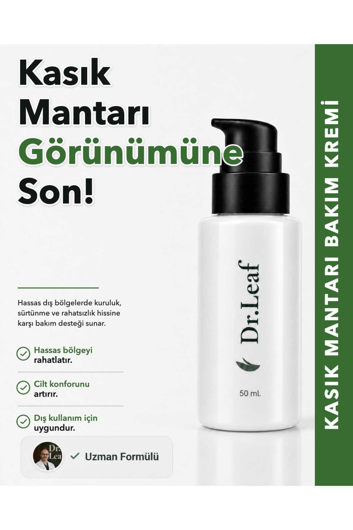 Dr.Leaf Kasık Mantarı Bakım Kremi – Panthenol + Aloe Vera 50 ml - , Koku Giderici ve Nemlendirici Bakım Kremi — DRLEAF-DL_0661