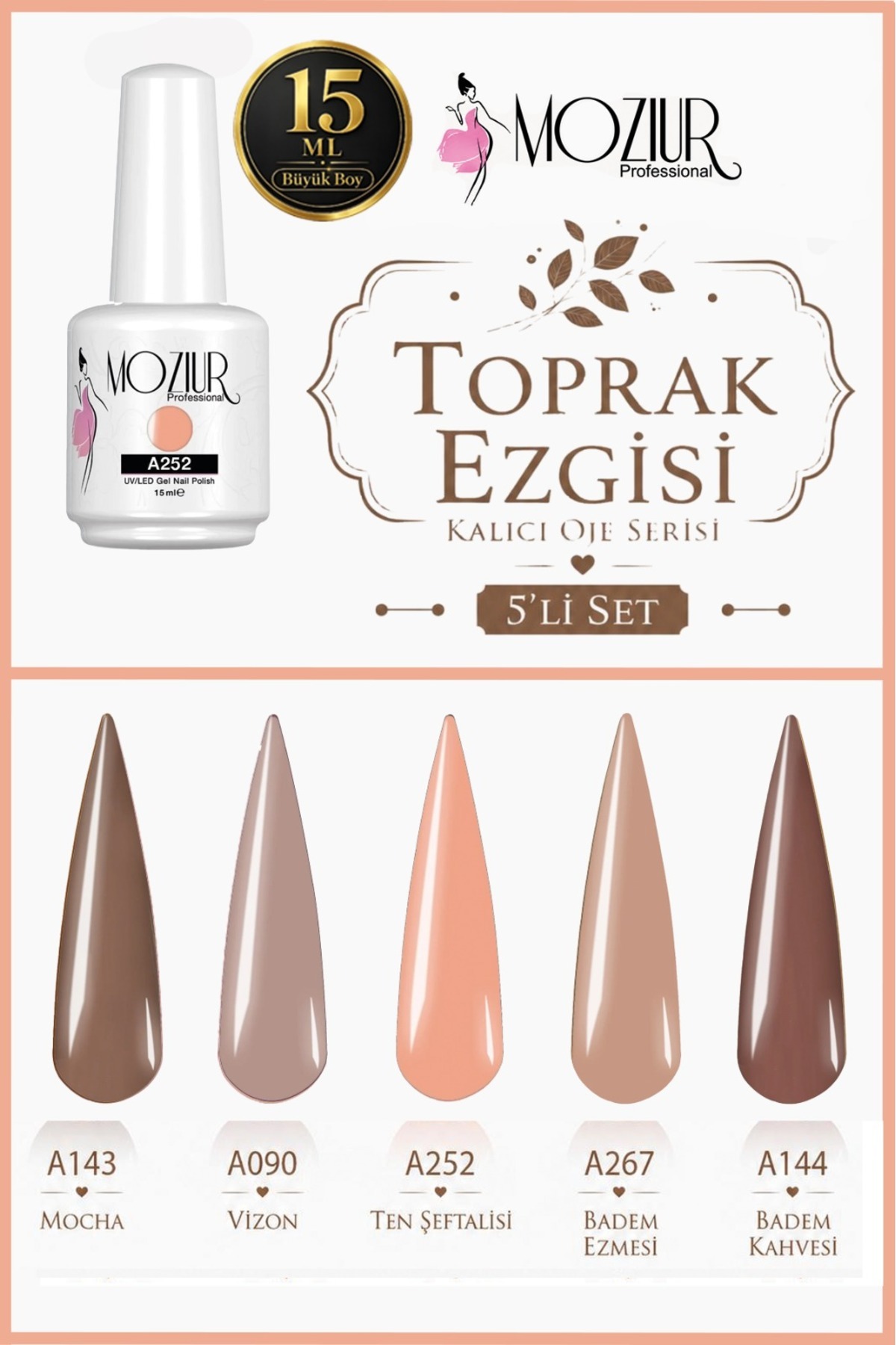 MOZIUR Toprak Ezgisi Kalıcı Oje Serisi 15ml Büyük Boy — رنگارنگ 8683089007409