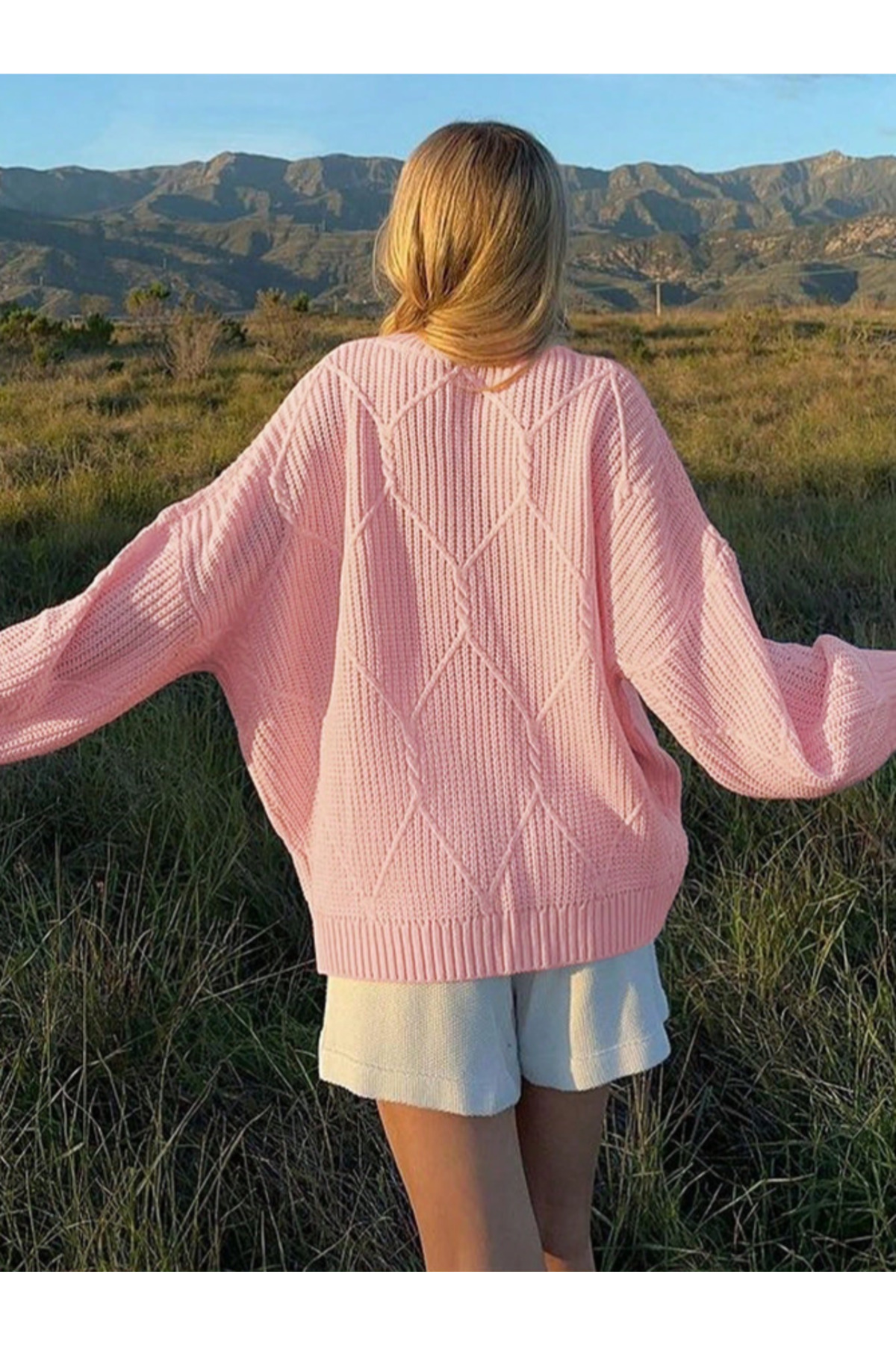 SAYZEN YOUR SHİNE selanik örgülü oversize bisiklet yaka oversize kadın kazak görsel 7