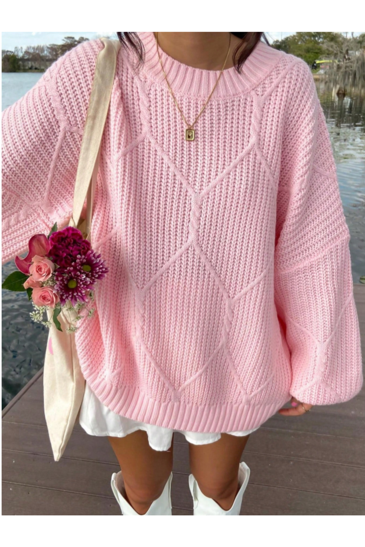 SAYZEN YOUR SHİNE selanik örgülü oversize bisiklet yaka oversize kadın kazak