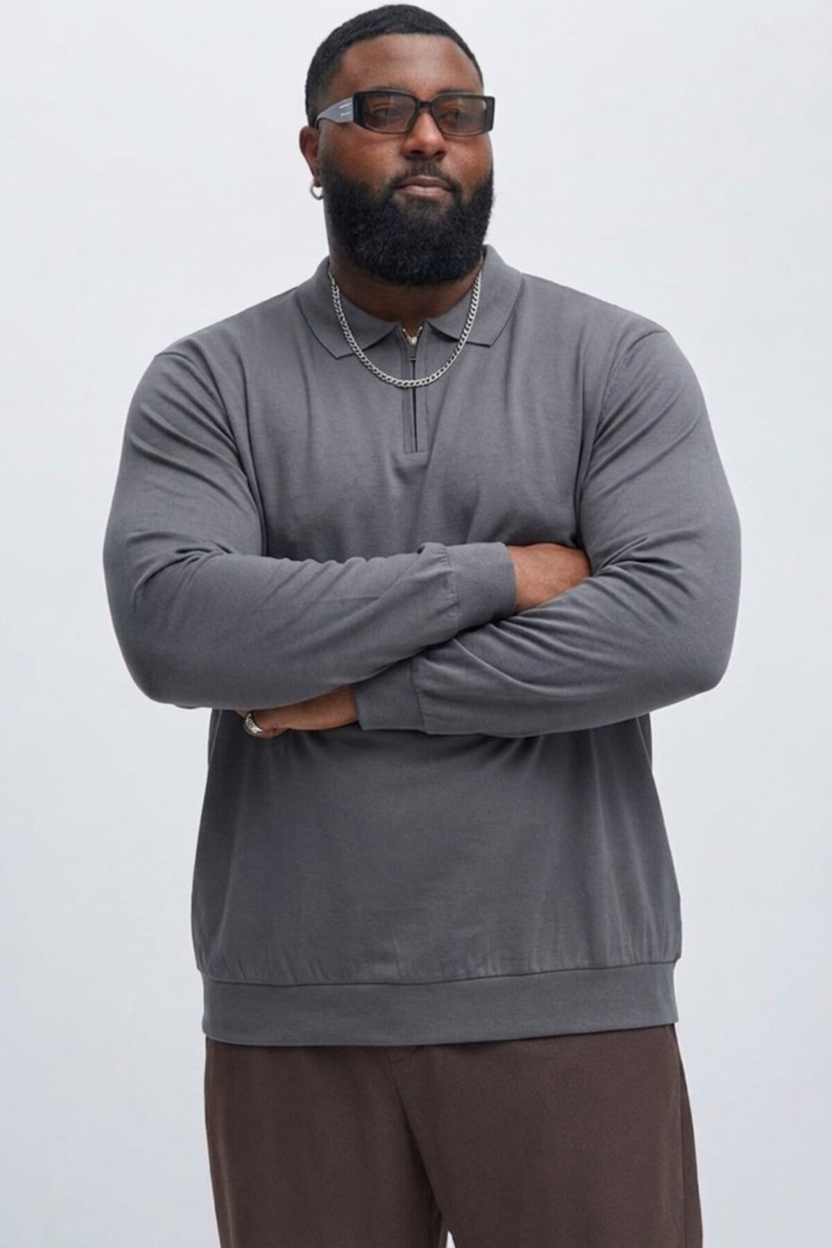 Maccali Erkek Mevsimlik Büyük Beden Füme Triko Sweatshirt görsel 4