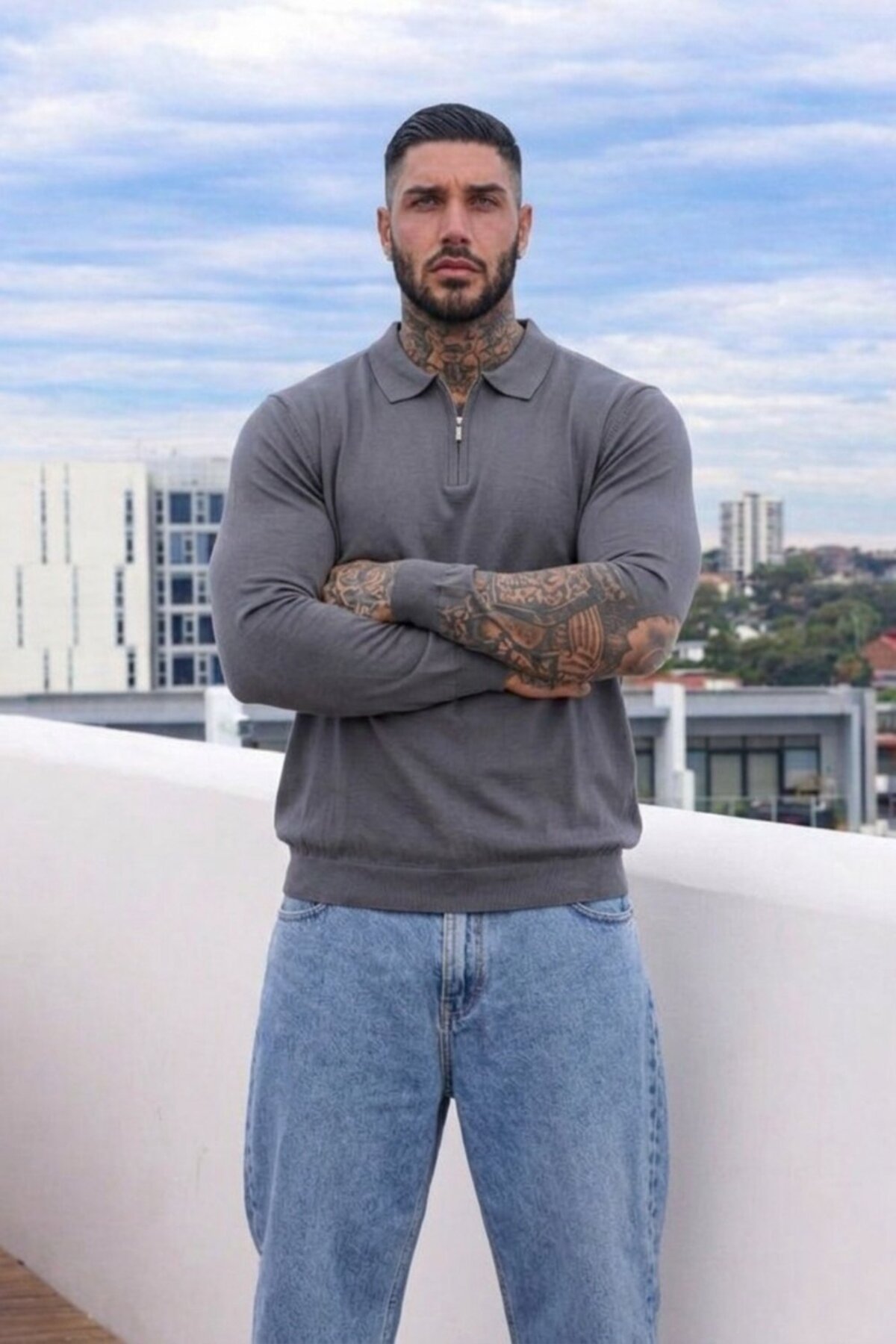 Maccali Erkek Günlük Büyük Beden Casual Füme Sweatshirt görsel 3