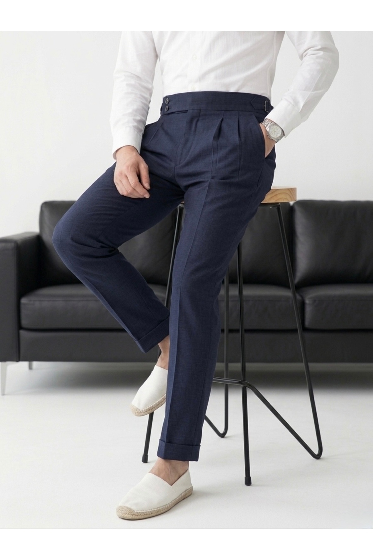 urban wear URBAN ERKEK LACİ Pileli Çift Düğmeli Kumaş Pantolon - 2629 görsel 2