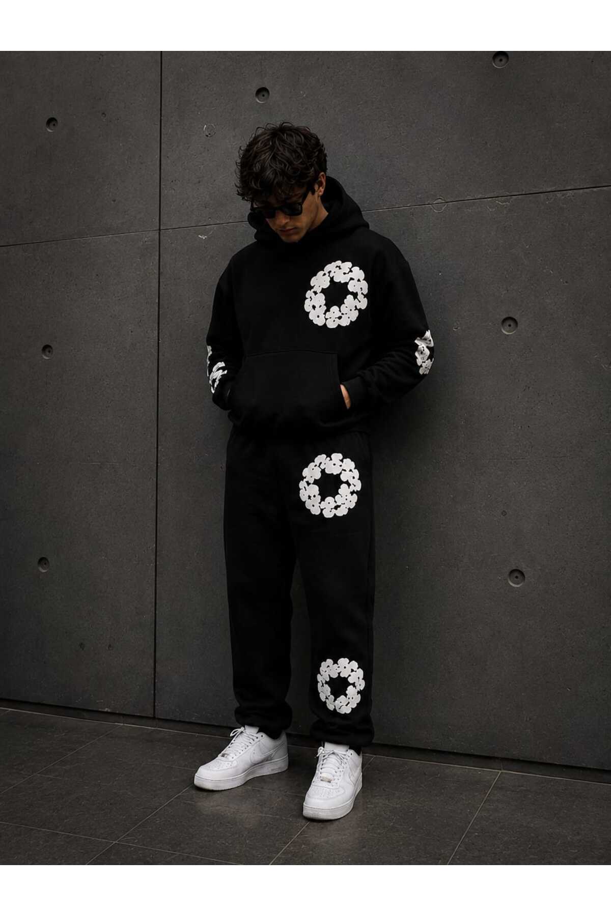 Çiçekli Eşofman Takımı 3 İplik Şardonlu KIŞLIK — مشکی bbfjjng88hy — تصویر 4 از 7