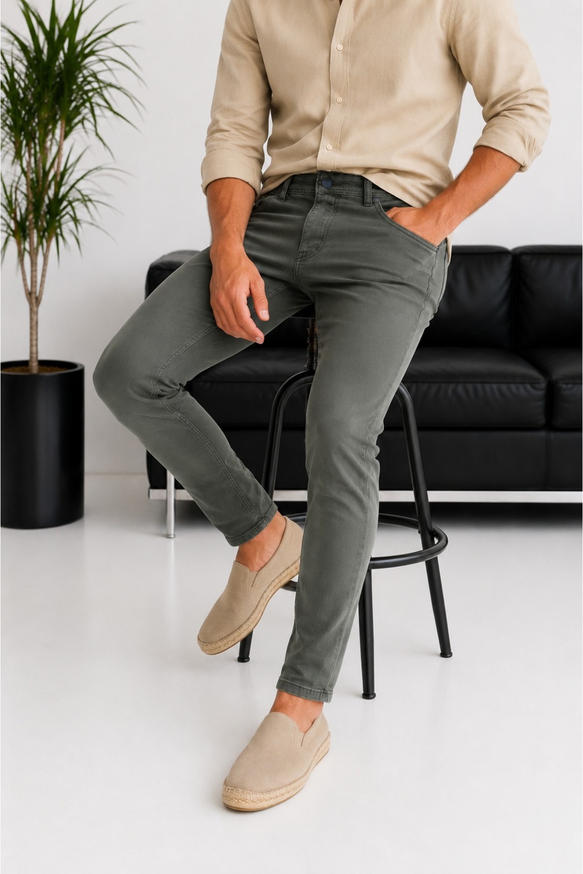 urban wear URBAN ERKEK HAKİ Slim Fit Likralı Pantolon - 2690 görsel 2