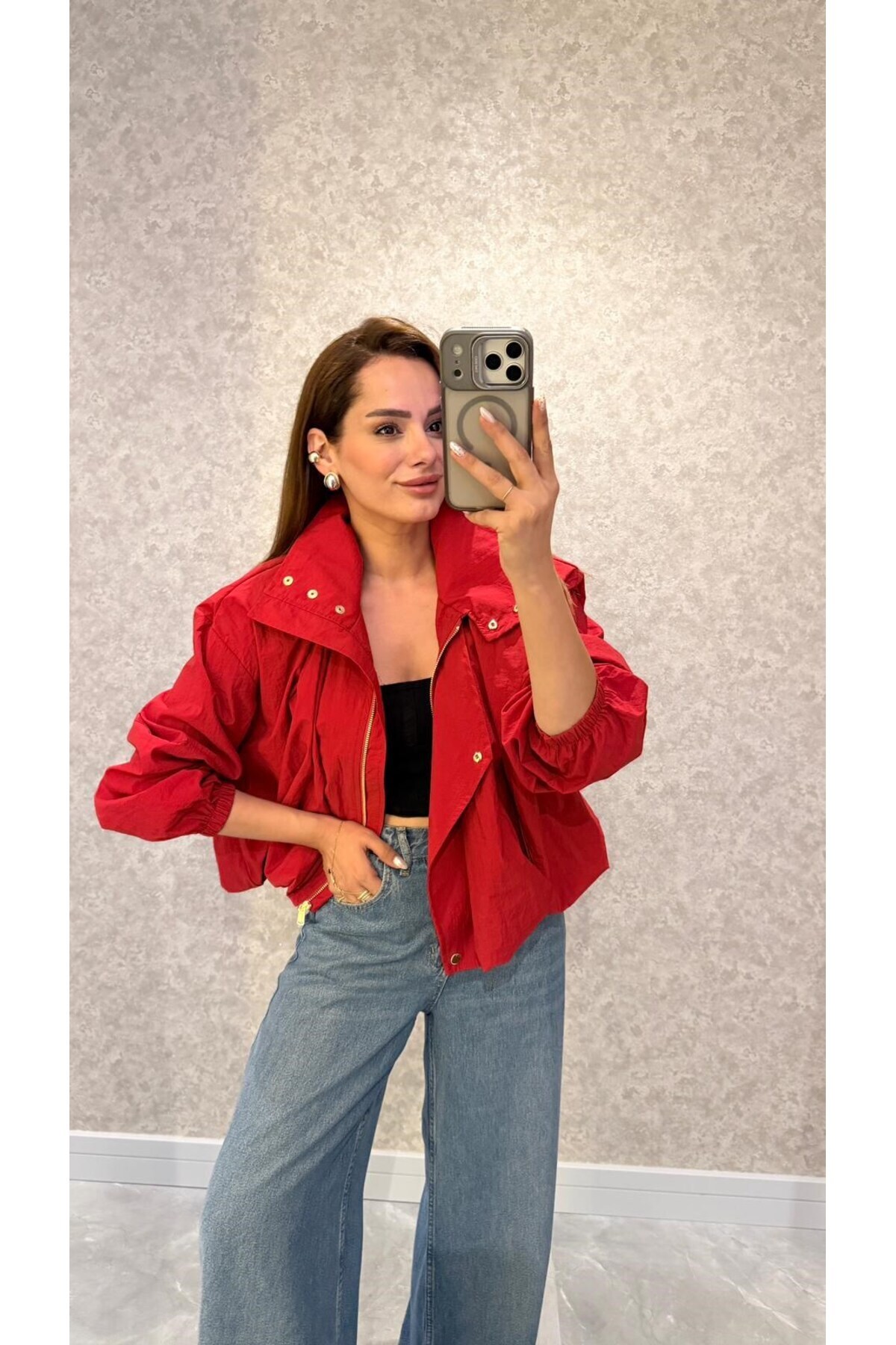 pelin yıldız butik Kırmızı Vespera Dik Yaka Tasarım Ceket görsel 3
