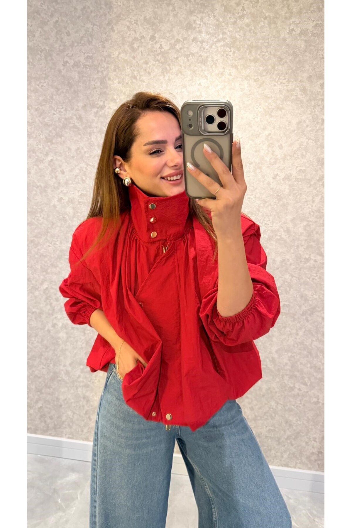 pelin yıldız butik Kırmızı Vespera Dik Yaka Tasarım Ceket görsel 5