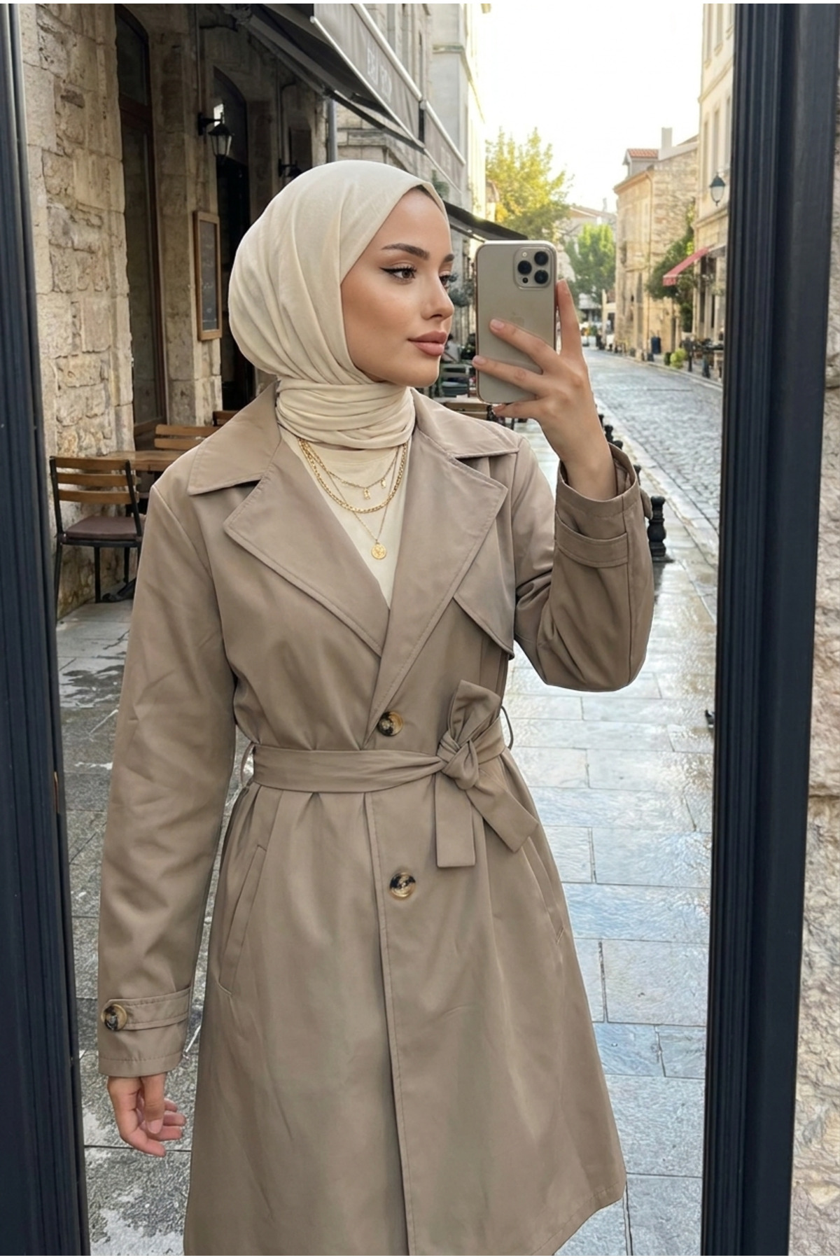 Kirazca Butik Kadın İlk Ayaz Kadın Trençkot, Su Geçirmez Kemerli Şehir Trenci