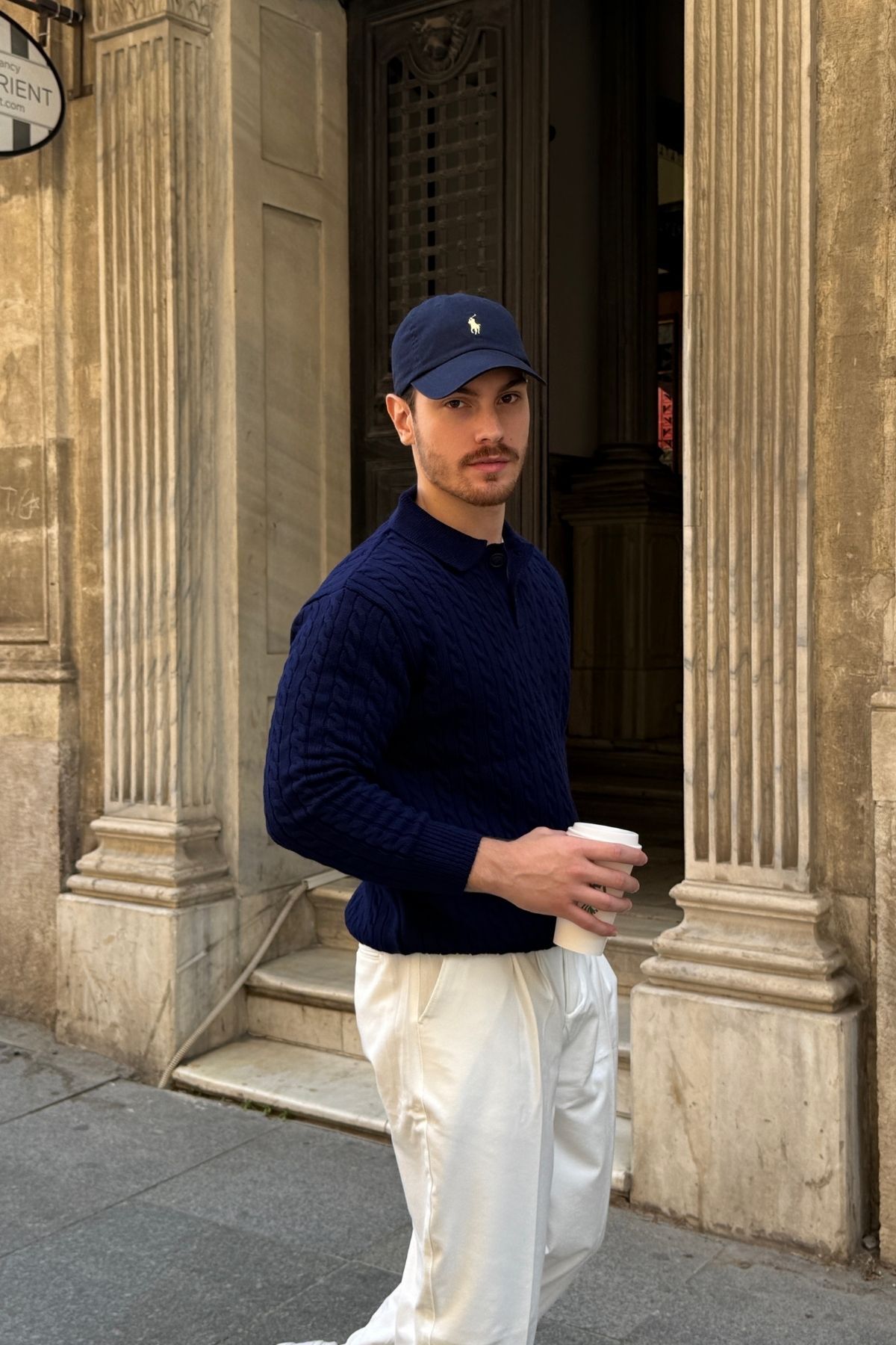 Livio Ferri Dovra Premium Saç Örgü Düğmeli Polo Yaka Lacivert Erkek Kalın Triko Kazak görsel 6