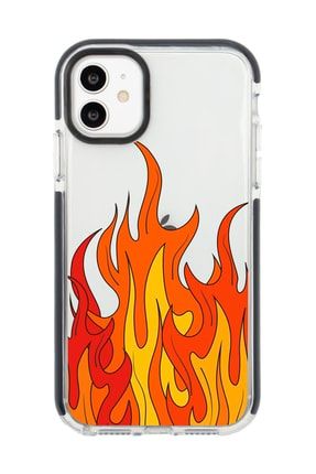 Iphone 11 Siyah Kenarlı Anti Shock Alevler - 2 Desenli Telefon Kılıfı IP11LK-287