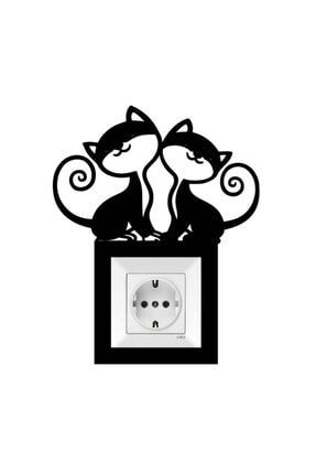 Sevimli 2'li Kedi Priz / Anahtar Çerçeve Süsü- Dekoru ( Viko Marka- Iç Ölçüsü 8,2*8,5 Cm Dir ) MH183