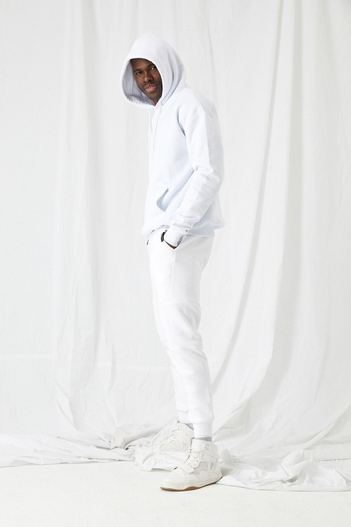 White hoodie shop and sweatpants