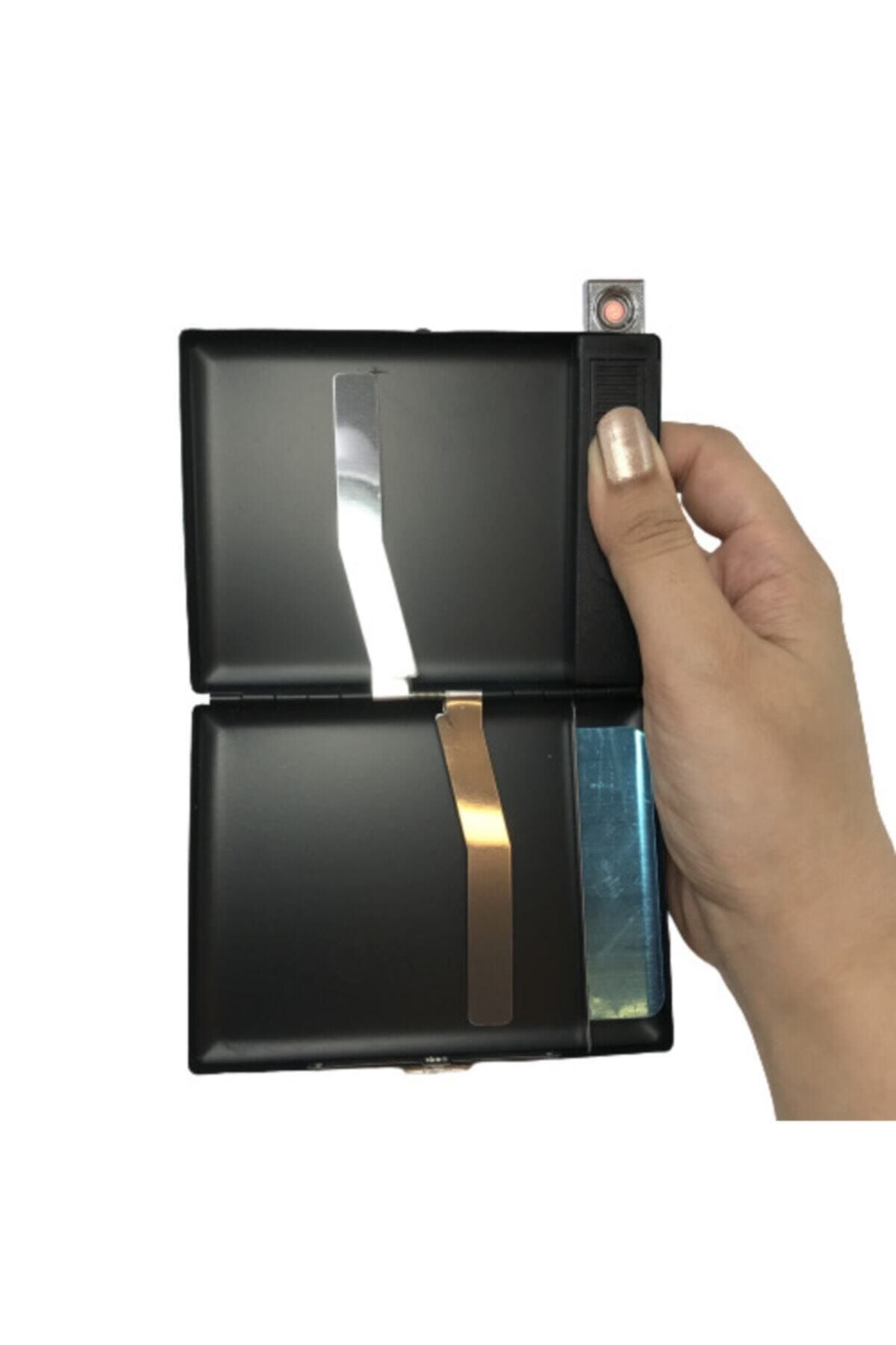 Usb Şarjlı Metal Çakmaklı Kısa Sigara Tabakası - 2