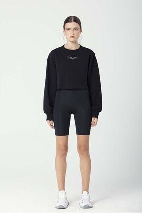 Jolie Pis Dikiş Crop Siyah Sweatshirt WTPFW211018