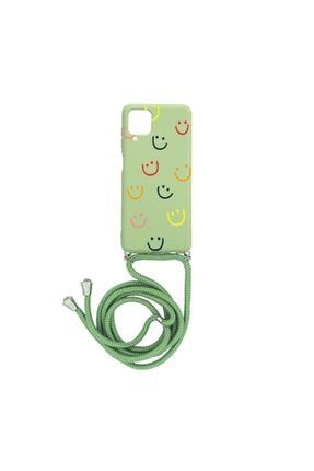 Samsung A12 Happy Smile Içi Kadife Boyun Askılı Kılıf Yeşil AYRHK21