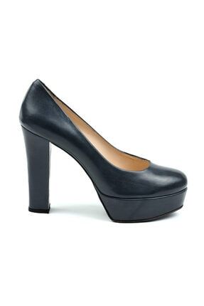 Kadın Lacivert Deri Klasik Yuvarlak Burun Kapalı Ayakkabı CNS507