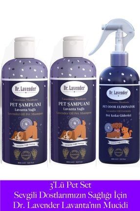 2 Adet Köpek Şampuanı 400 Ml Pet Shampoo + Lavanta Kedi Köpek Koku Giderici Sprey 400 M GL2031117