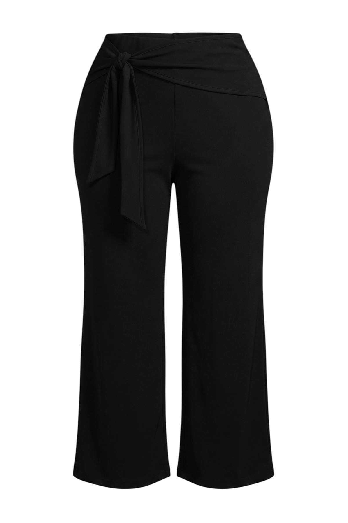 Trendyolmilla Curve Siyah Yüksek Bel Wide Leg Büyük Beden Örme Pantolon TBBAW27AR00030