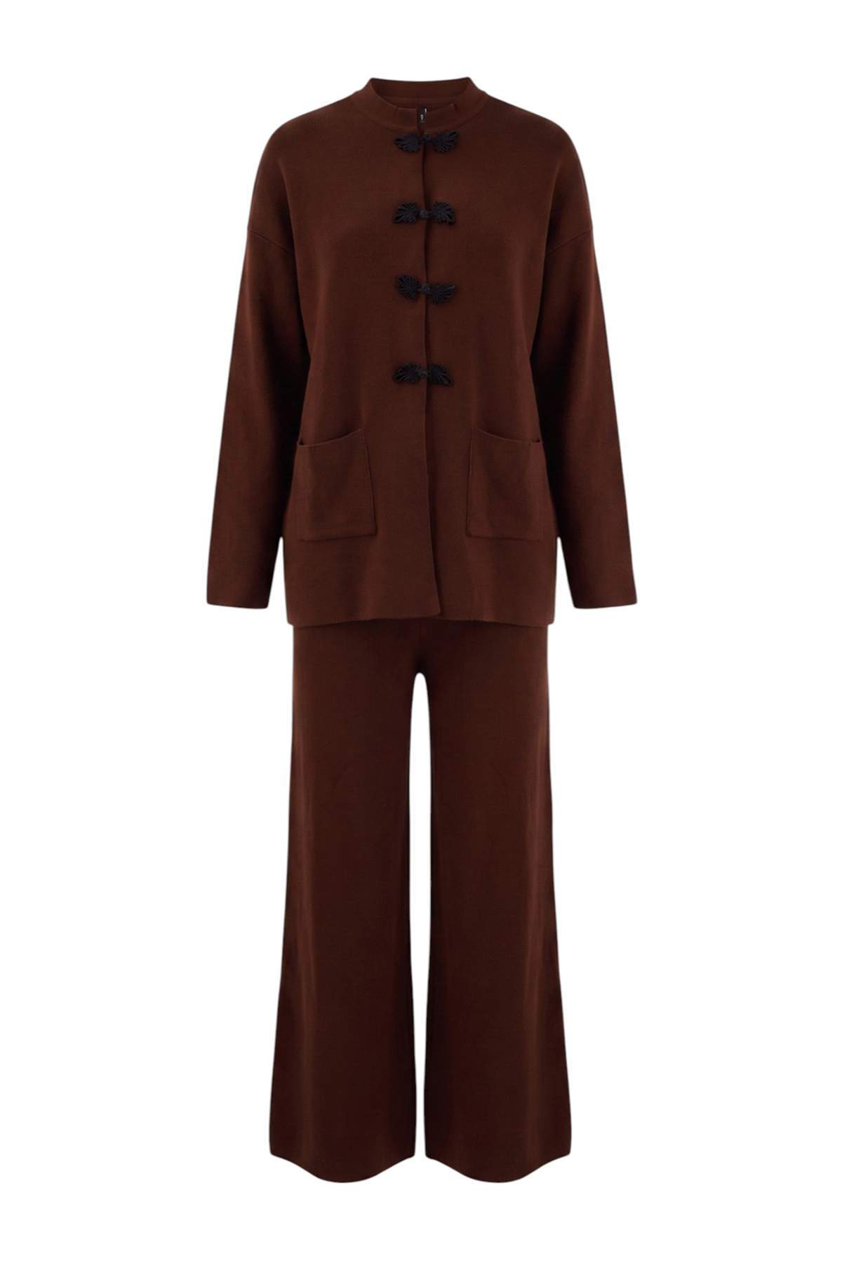 Trendyolmilla Modest Kahverengi Regular Düz Triko Tesettür Alt - Üst Takım TCTAW27US00004