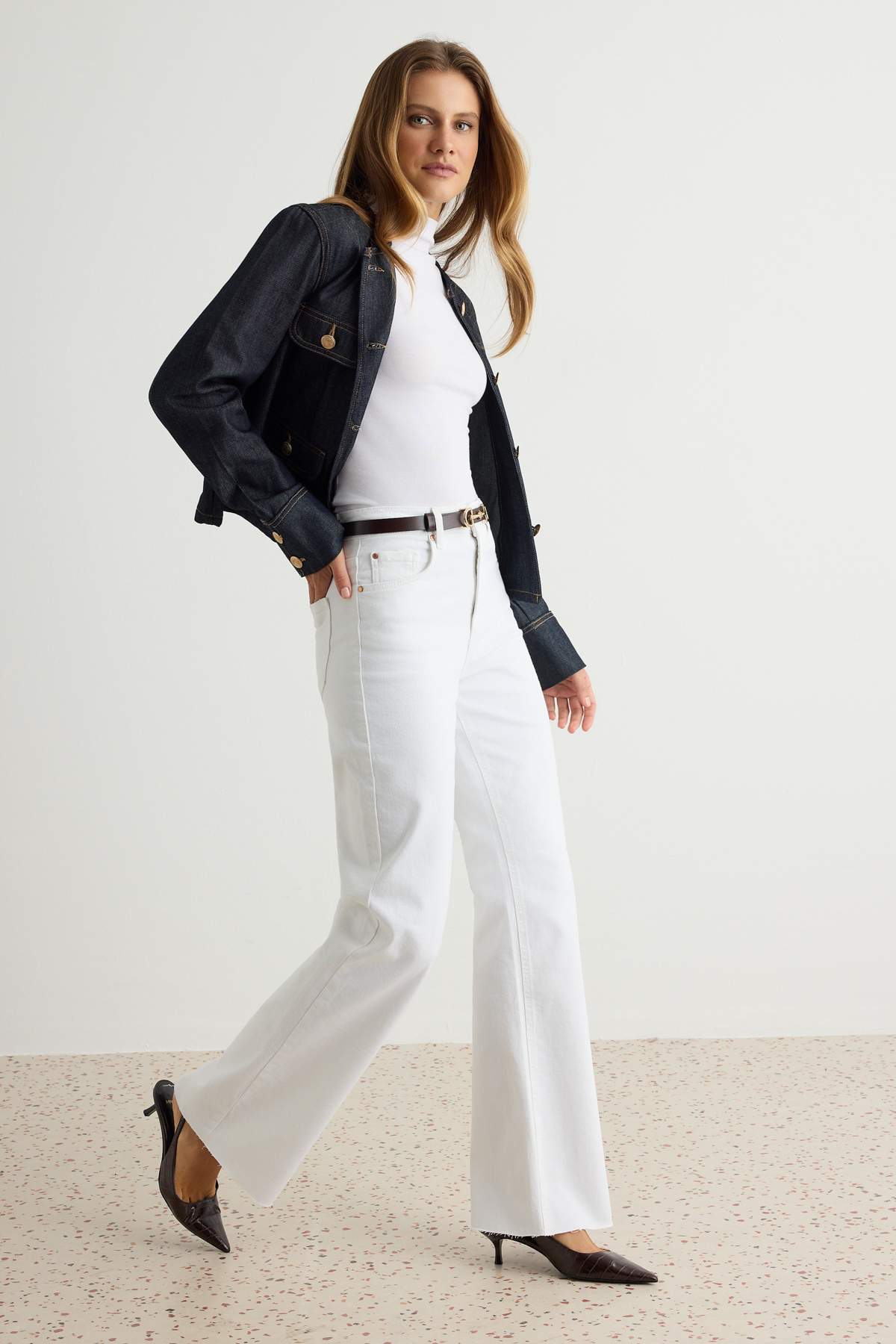 TRENDYOLMİLLA Beyaz Yüksek Bel Comfort Paçası Kesikli Wide Leg Palazzo Jeans ...