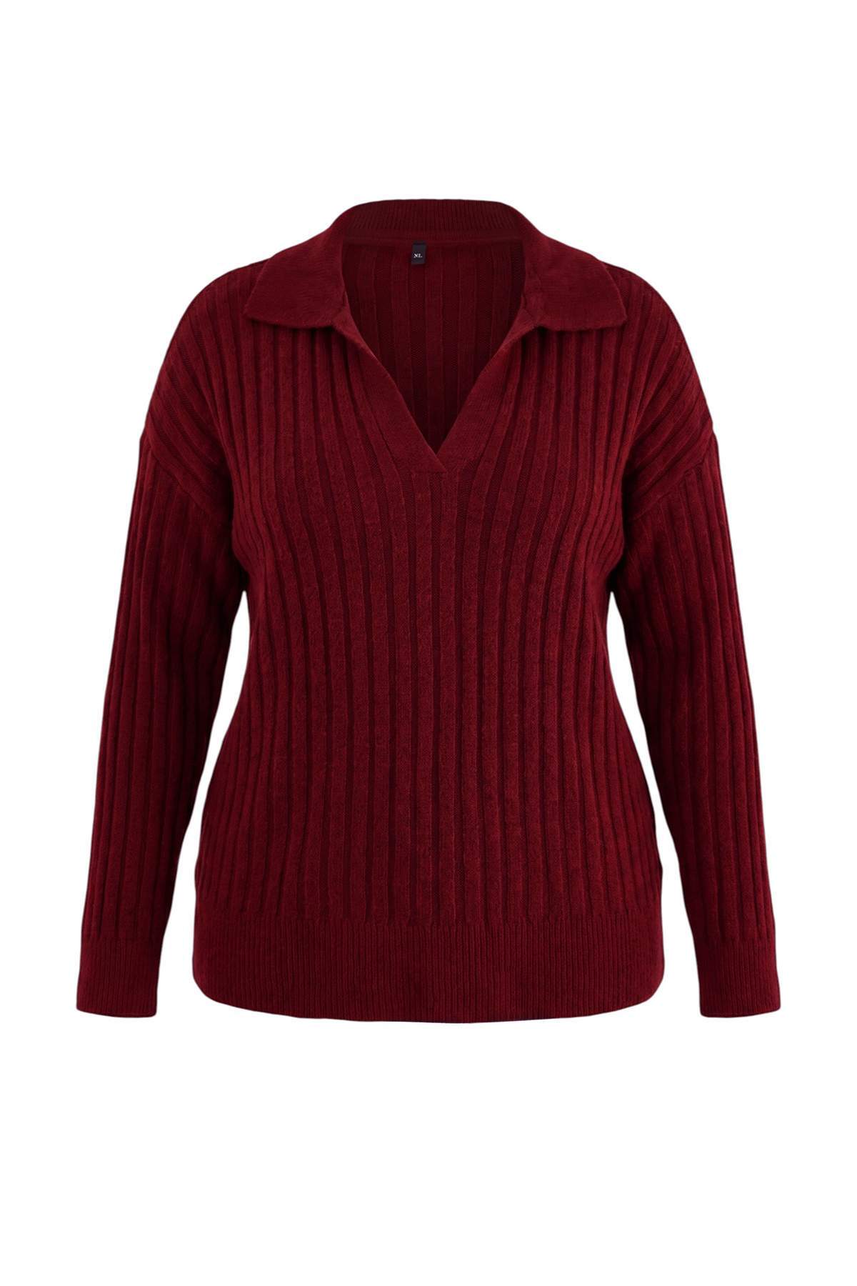 Trendyolmilla Curve Bordo Yumuşak Dokulu Fitilli Polo Yaka Triko Kazak TBBAW25AN00062