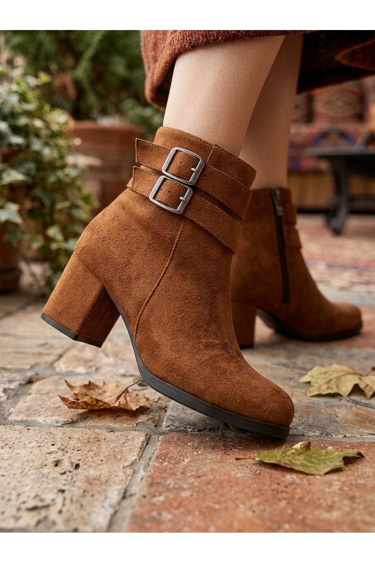 NOVELLAM SHOES Kadın Hermina Taba Süet Çift Tokalı Kısa Bot görsel 3