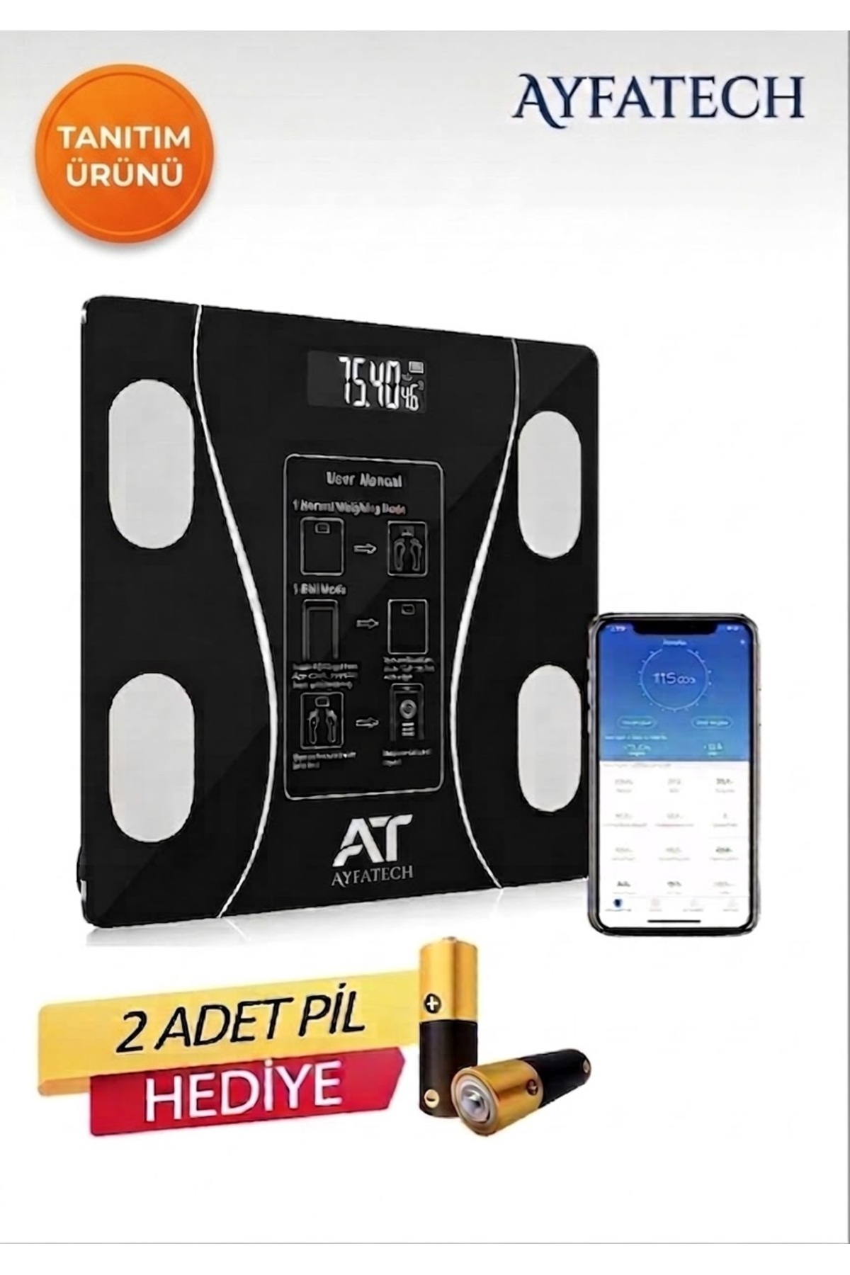 AYFATECH Dijital Baskül Yağ Su Kas Vücut Kitle Endeksi Kilo Ölçer Tartı