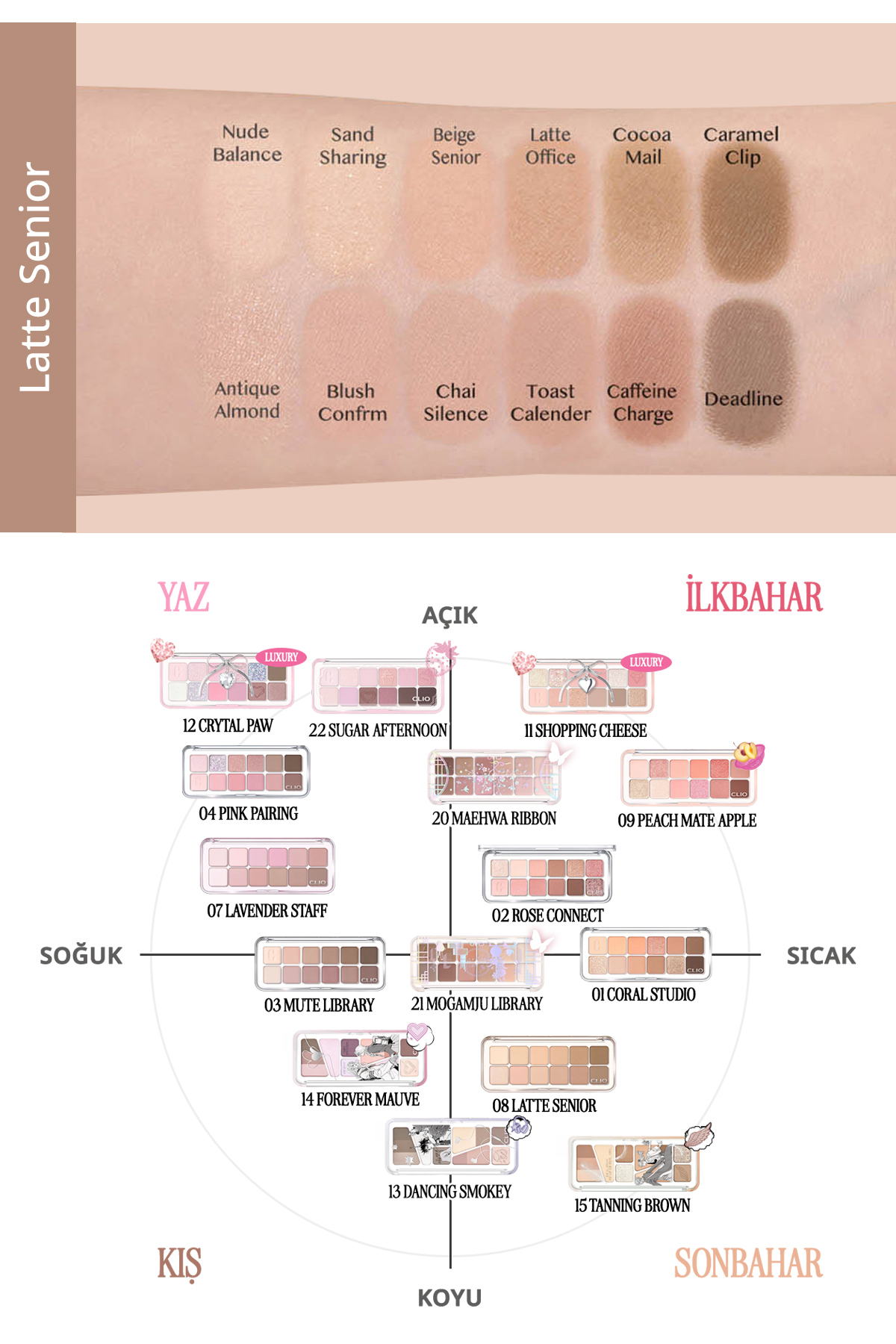 Hafif Dokulu Yoğun Renklere Sahip Göz Farı Paleti CLIO Pro Eye Palette Air (08 Latte Senior) — اکرو 111121 — تصویر 5 از 9