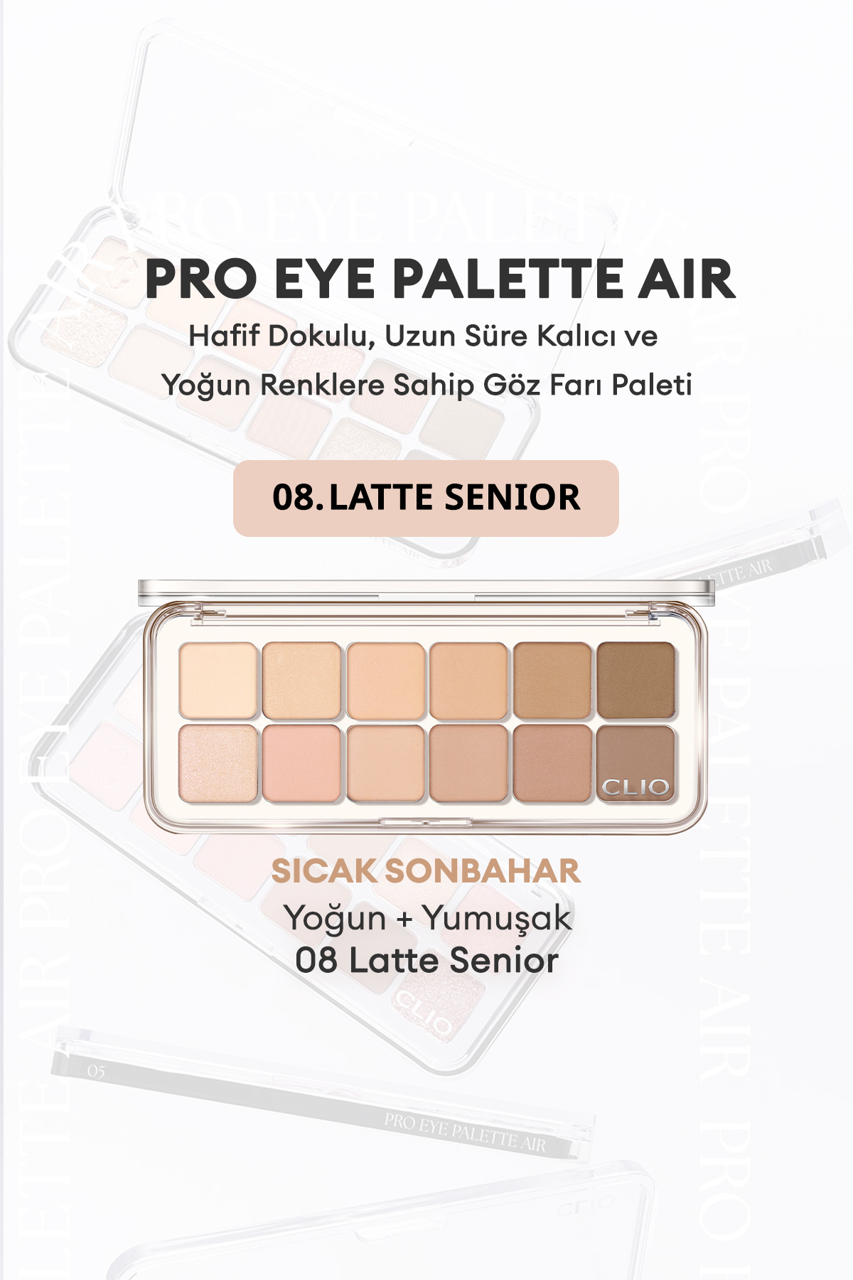 Hafif Dokulu Yoğun Renklere Sahip Göz Farı Paleti CLIO Pro Eye Palette Air (08 Latte Senior) — اکرو 111121 — تصویر 6 از 9