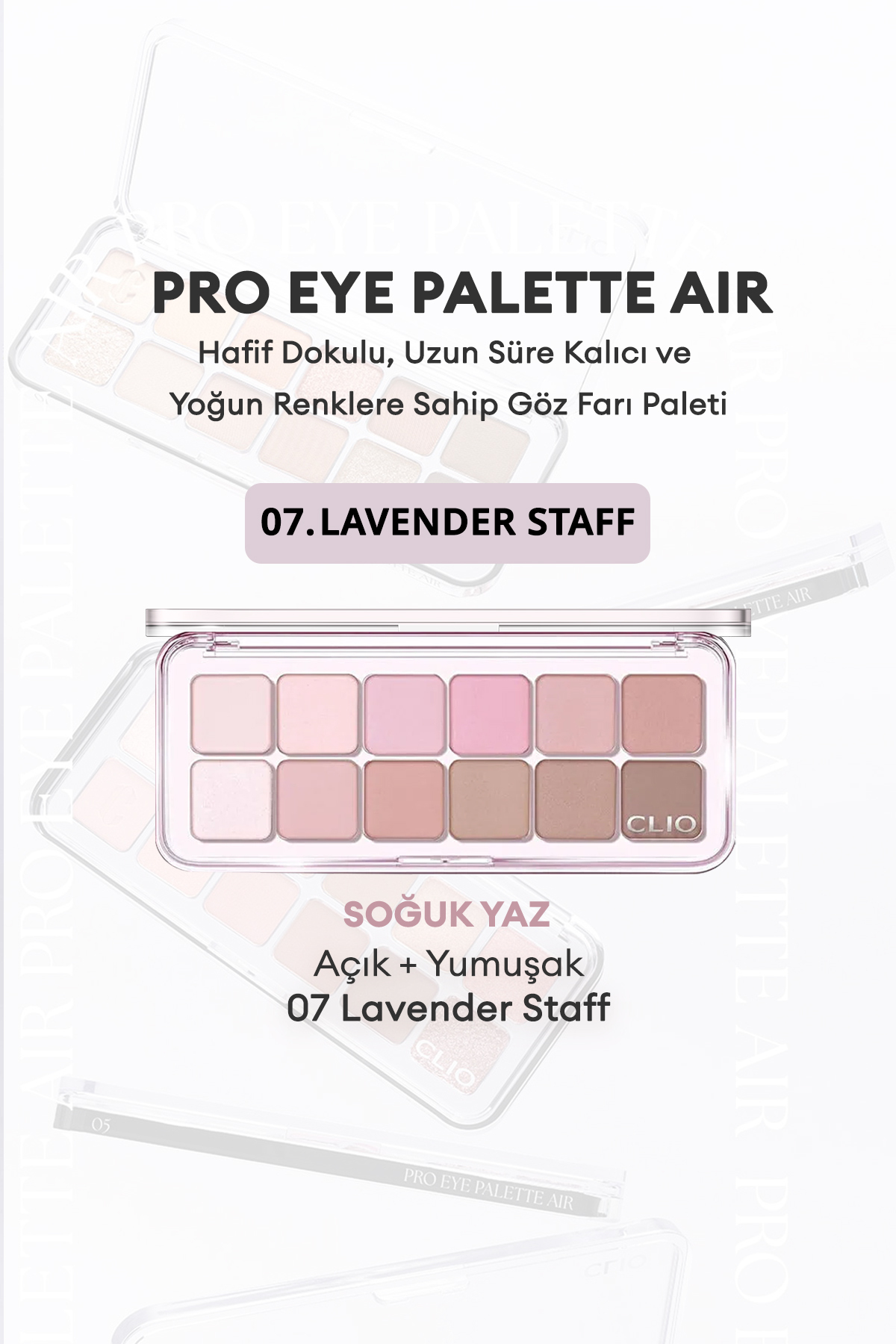 Hafif Dokulu Yoğun Renklere Sahip Göz Farı Paleti CLIO Pro Eye Palette Air (07 Lavender Staff) — رنگارنگ 111121 — تصویر 6 از 9