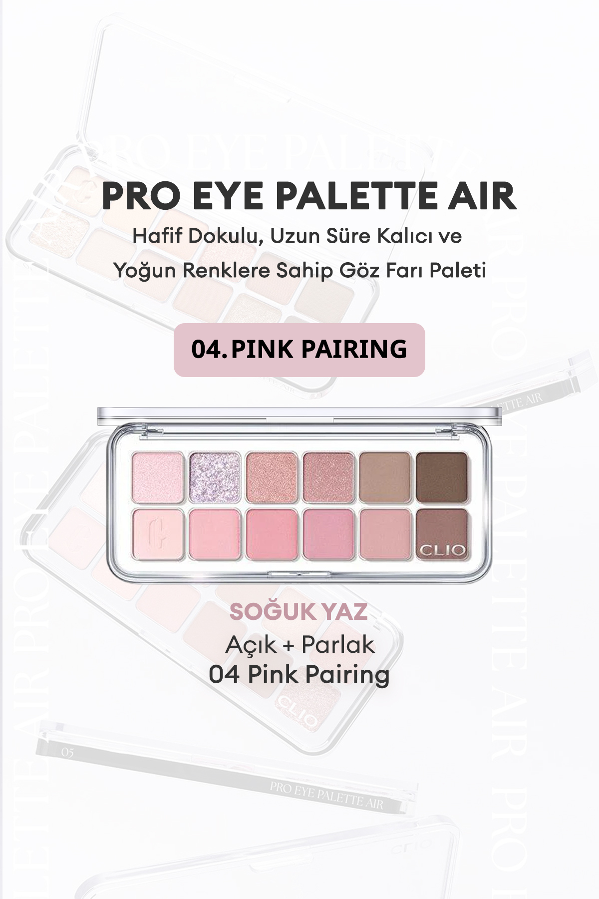 Hafif Dokulu Yoğun Renklere Sahip Göz Farı Paleti CLIO Pro Eye Palette Air (04 Pink Pairing) — صورتی 111121 — تصویر 6 از 9