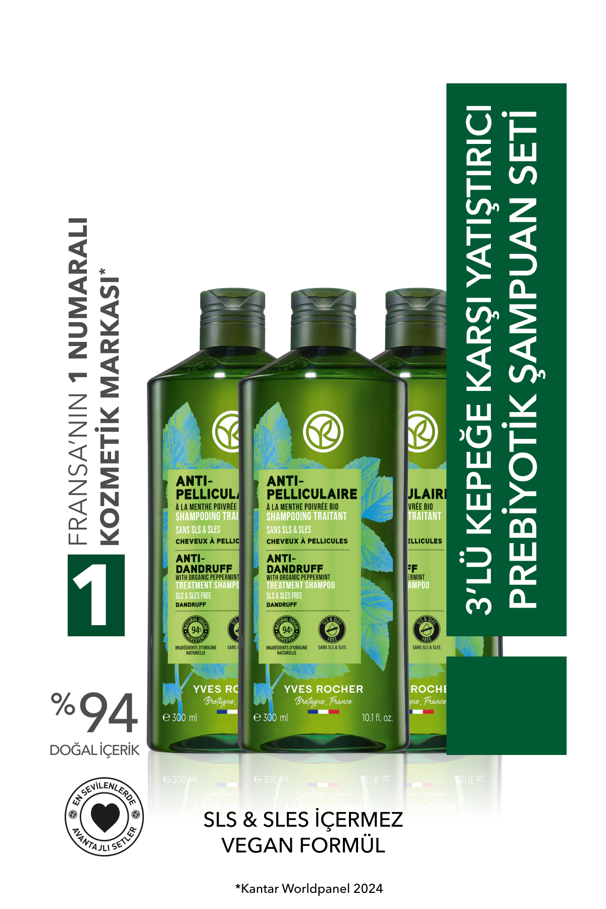 Yves Rocher En Sevilenler 3'li Kepeğe Karşı/Anti Pelliculaire Şampuan Seti-9916964
