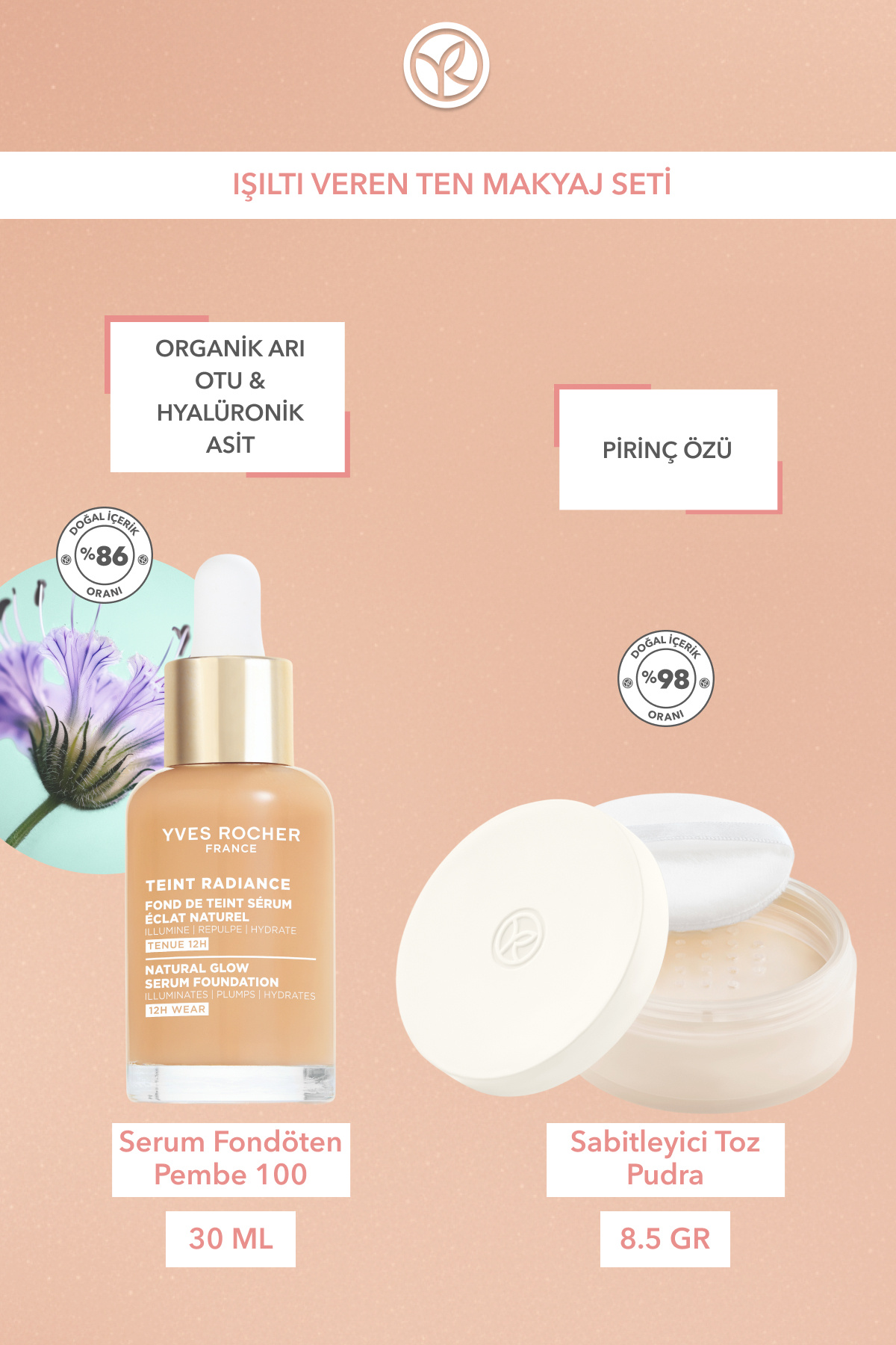 Işıltı Veren Ten Makyaj Seti- Serum Fondöten 30ml & Toz Pudra 8.5 g- Pembe 100 — 9999301 — تصویر 2 از 3