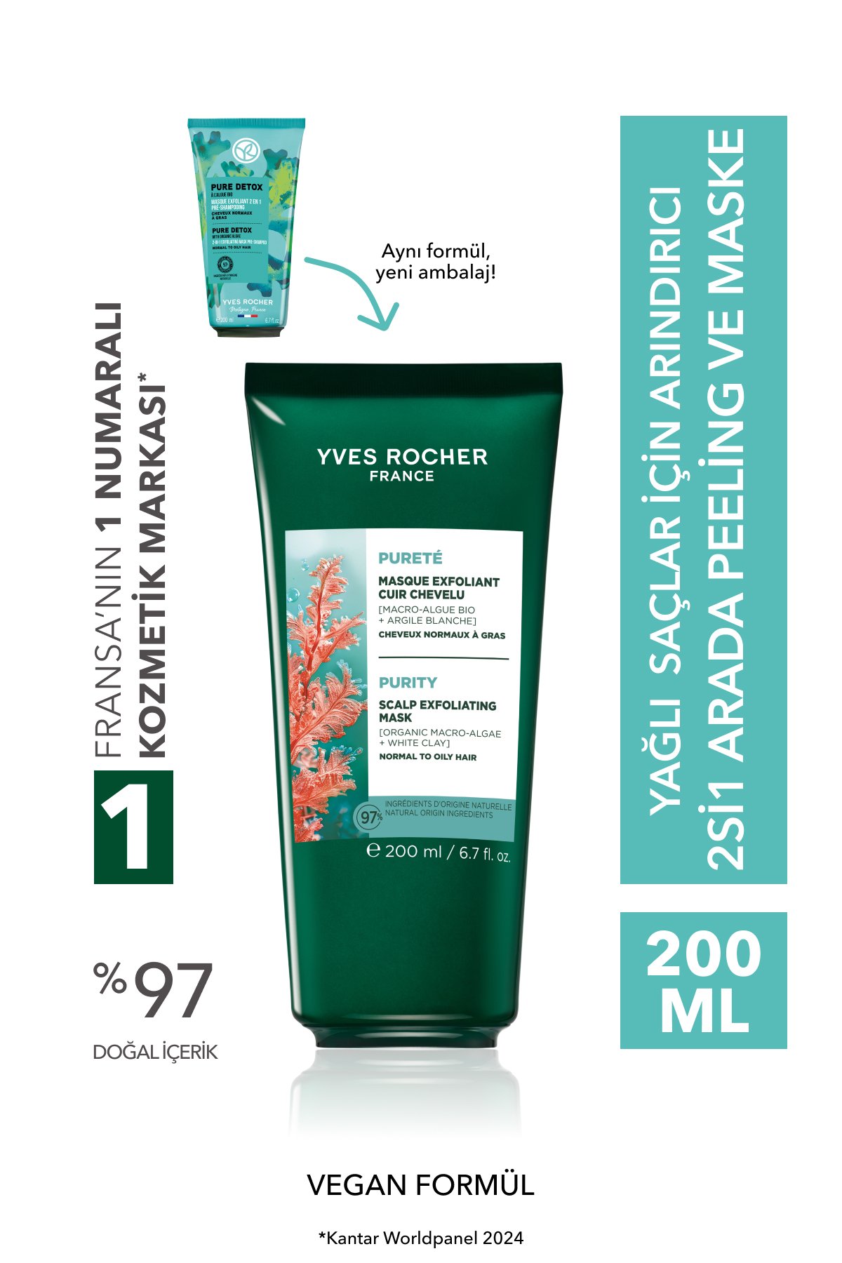 Yves Rocher Arındırıcı 2si1 Arada Peeling ve Maske - Yağlı Saçlar / Purete - Vegan -200ml — 93093
