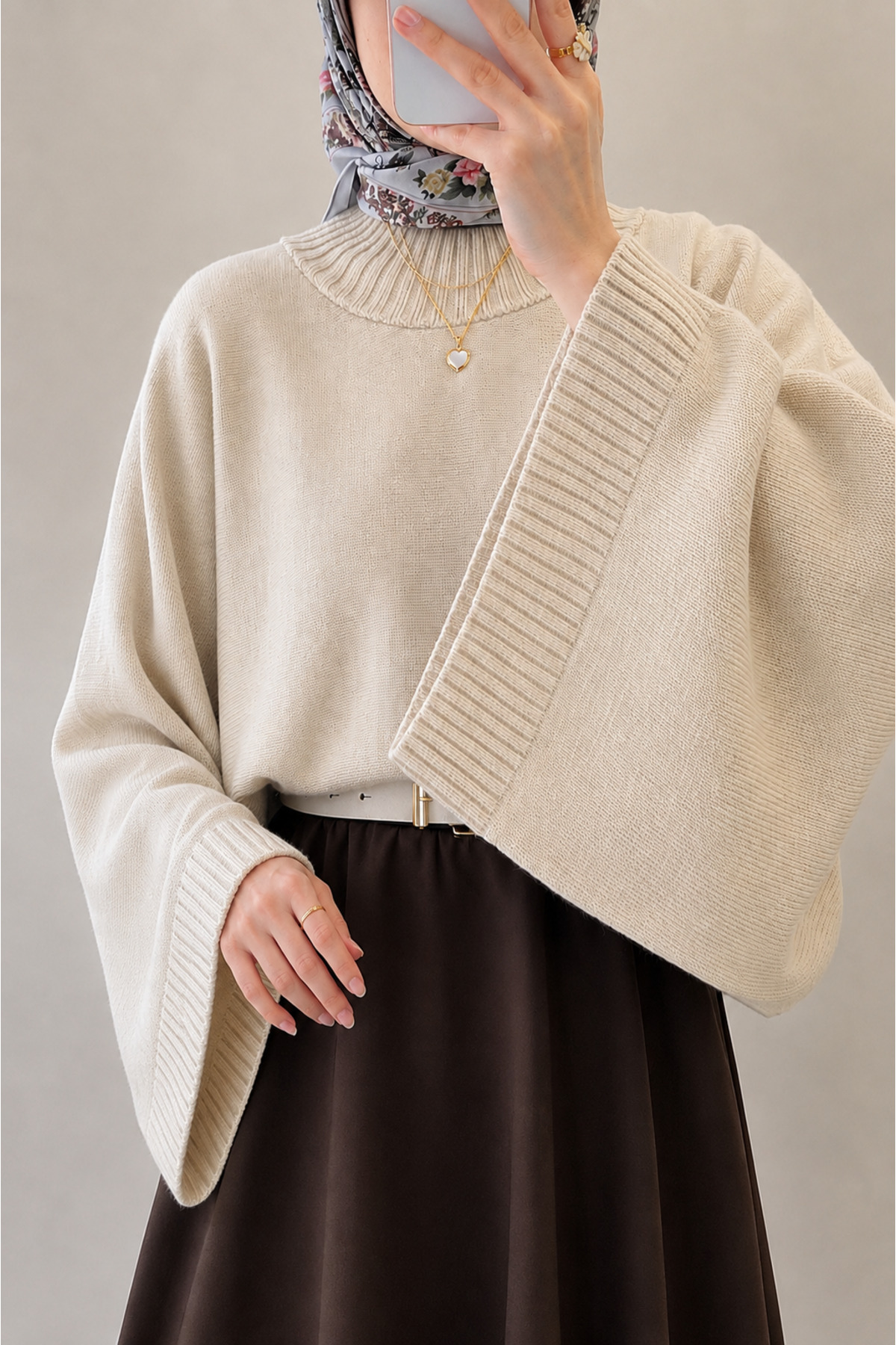 Gülce moda Kadın Yarasa Kol Oversize Triko Kazak Ten