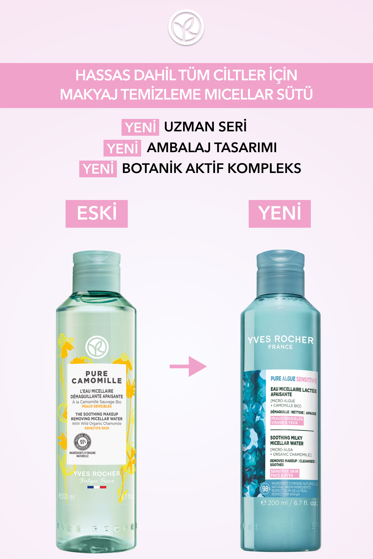 Yüz&Makyaj Temizleme Micellar Sütü-Hassas Dahil Tüm Cilt-Pure Algue Sensitive Botanik Kompleks 200ml — 7996 — تصویر 3 از 8