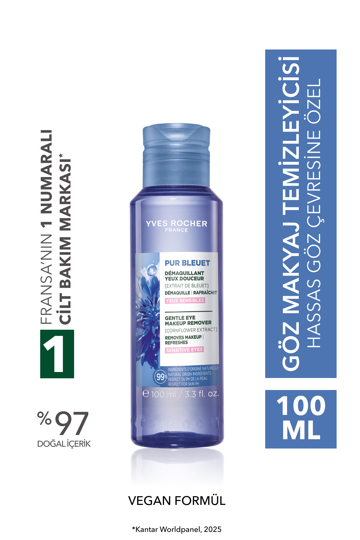 Yves Rocher Hassas Cilt, Lens Kullanımına Uygun, Rahatlatıcı, Prebiyotik Göz Makyaj Temizleyici-Pur Bleuet-100ml — 19271