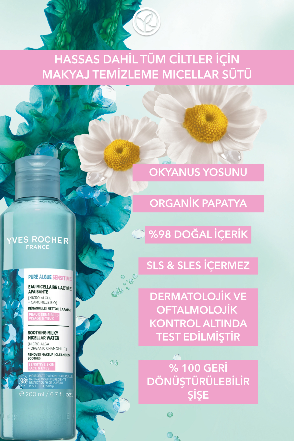 Yüz&Makyaj Temizleme Micellar Sütü-Hassas Dahil Tüm Cilt-Pure Algue Sensitive Botanik Kompleks 200ml — 7996 — تصویر 5 از 8