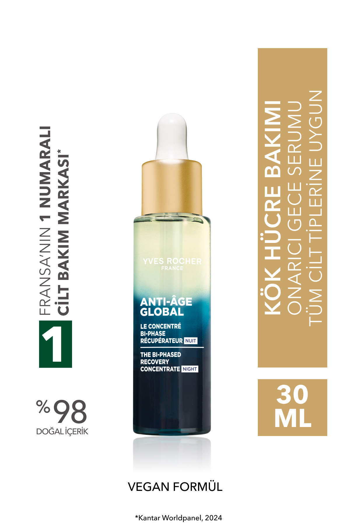 Yves Rocher Gece Serumu-Niasinamid&Hyaluronik Asit-Yaşlanma Karşıtı Bitki Kök Hücre Bakımı Anti Age Global 30ml — 99206
