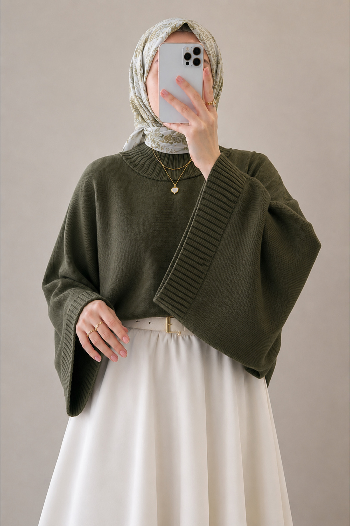 Gülce moda Kadın Yarasa Kol Oversize Triko Kazak Haki