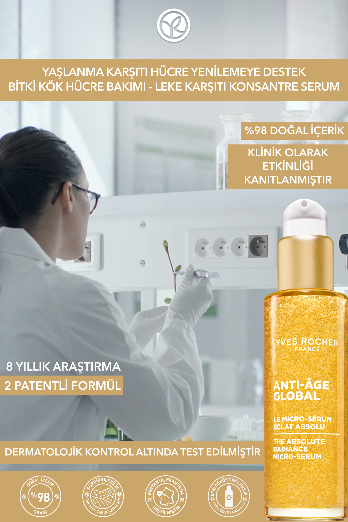 Konsantre Serum-Hyaluronik Asit-Yaşlanma ve Leke Karşıtı Bitki Kök Hücre Bakımı Anti Age Global 30ml — 96869 — تصویر 5 از 8