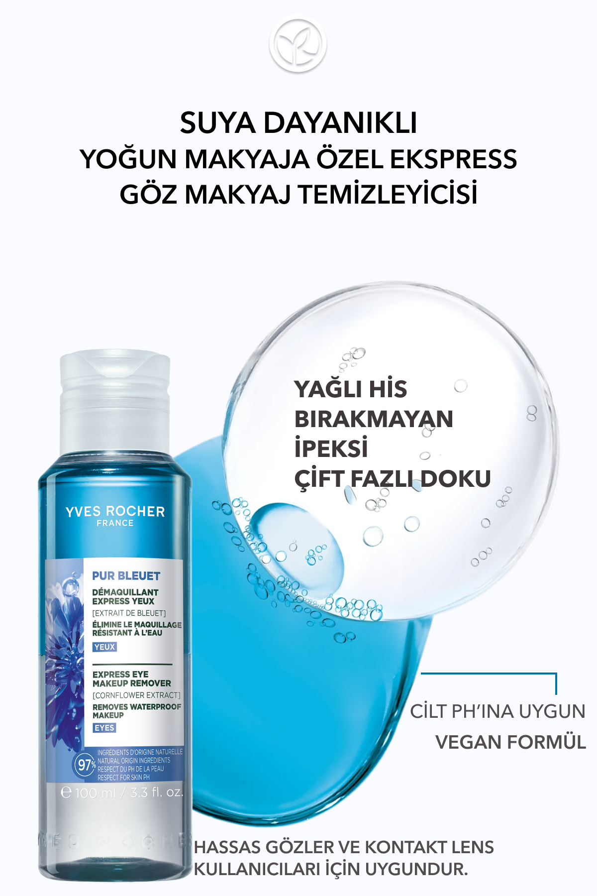 Tüm Ciltler, Çift Fazlı/Yoğun Makyaja Özel, Rahatlatıcı Göz Makyaj Temizleyici-Pur Bleuet-100ml — 19252 — تصویر 2 از 6